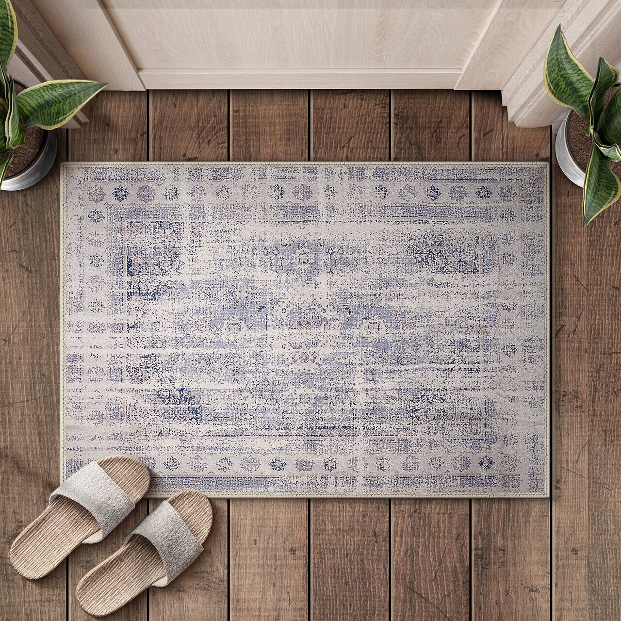 Sorbus 2x3 Welcome Mat Rug for Entryway, Machine Washable, Non-Slip, Vintage Rug with Rubber Backing